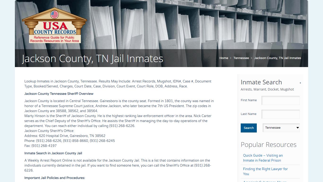 Jackson County, TN Jail Inmates | Name Search